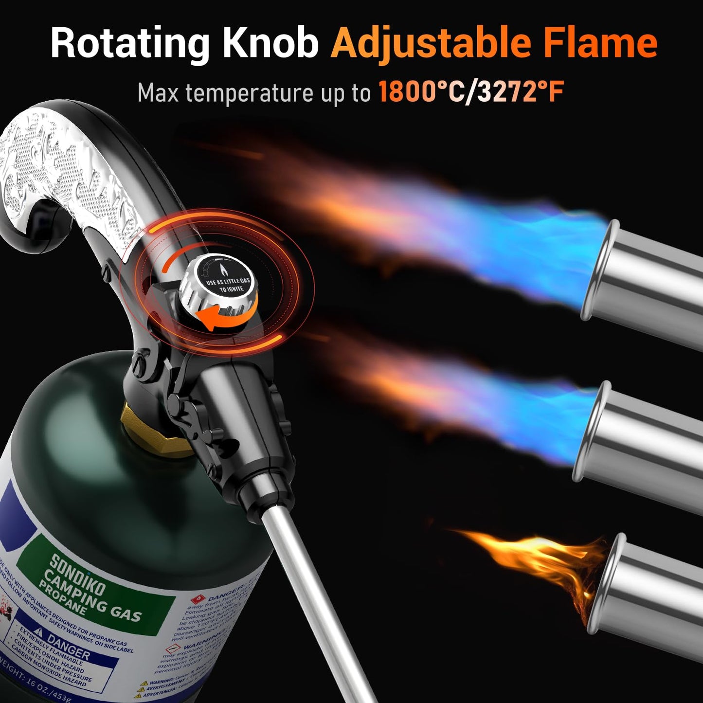 Sondiko Propane Torch Weed Burner, High Output Weed Torch Flamethrower, 30" Detachable Long Arm Heavy Duty Blow Torch For Garden, Wood, Ice, Snow, Melting(PROPANE TANK NOT INCLUDED)