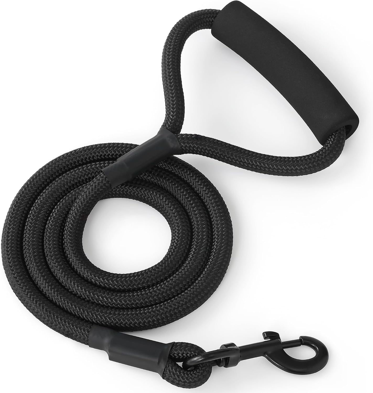 Mile High Life Dog Leash, 5FT x 1/2IN Black, with Padded Handle | Heavy-duty nylon rope leash with soft handle & steel tips. Comfortable grip for daily walks with small to large dogs.