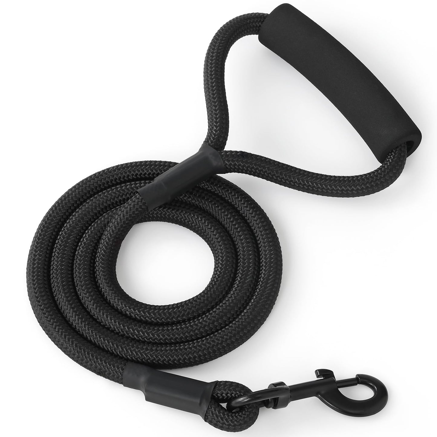 Mile High Life Dog Leash, 5FT x 1/2IN Black, with Padded Handle | Heavy-duty nylon rope leash with soft handle & steel tips. Comfortable grip for daily walks with small to large dogs.