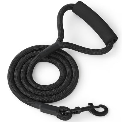 Mile High Life Dog Leash, 5FT x 1/2IN Black, with Padded Handle | Heavy-duty nylon rope leash with soft handle & steel tips. Comfortable grip for daily walks with small to large dogs.