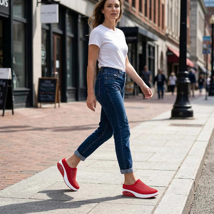 Women's Mesh Stretch Knitted Air Cushion Mule Clogs Fashion Comfortable Closed Round Toe Breathable Slip On Wedge Orthopedic Mules Sneaker for Summer Casual Beach Walking Slippers