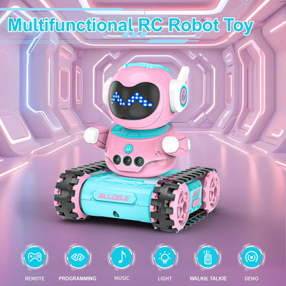 ALLCELE Girls Robot Toy, Rechargeable RC Robot for Kids, Remote Control Toy with Music and LED Eyes, Gift for Children Age 3 Years and Up - Pink