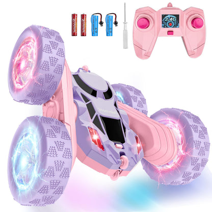 Hamdol Remote Control Car for Kids, 360° Rotating Double-Sided RC Car with LED Headlights, 4WD 2.4GHz Electric Rechargeable Toy Vehicle for Boys and Girls, Perfect Birthday