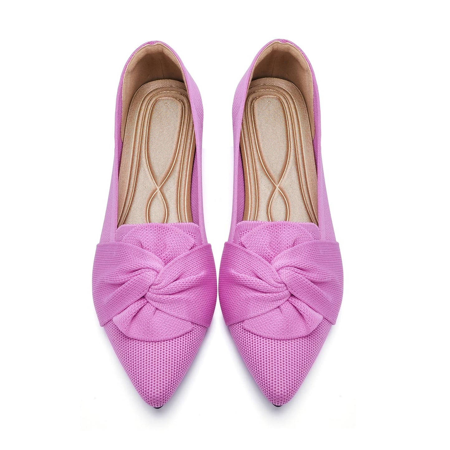 HIULYCENCE Flats for Womens Pointed Toe Ballet Flats with Bow Comfortable Knit Dressy Flats