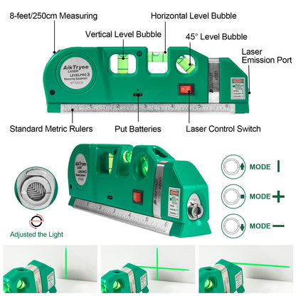 Laser Level Line Tool, Multipurpose Laser Level Kit Standard Cross Line Laser leveler Beam Tool with Metric Rulers 8ft/2.5M for Picture Hanging cabinets Tile Walls by AikTryee.