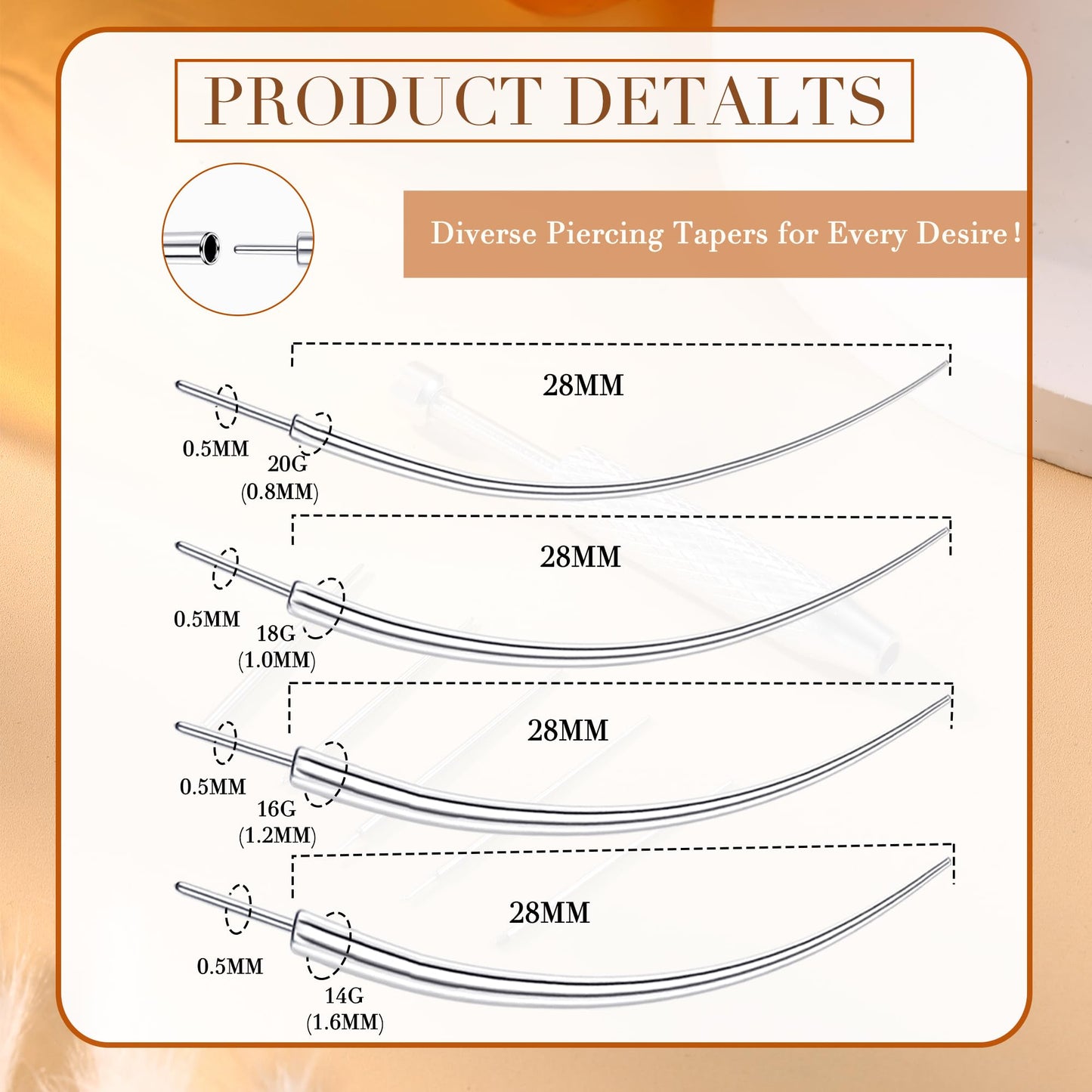 GEMQUEEN Piercing Taper Ball Grabber Tool for Changing Jewelry - 14G 16G 18G 20G Stainless Steel Flat Back Earrings Applicator Tool Threadless Insertion Pin Thread Body Piercing Kit for Ear Nose Lip