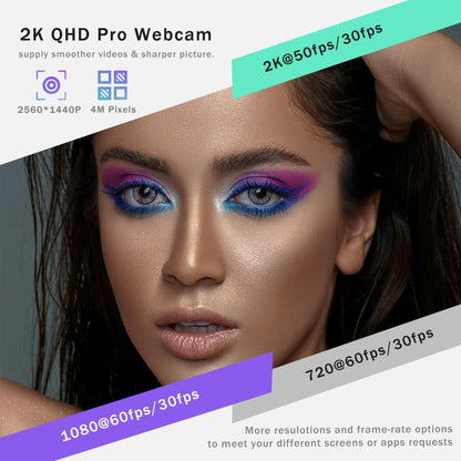 2K Webcam for PC with Microphone/Ring Light,USB C Computer Camera | Webcam with RGB/White Light/Cover,Autofocus,65°FOV, PC Web Camera for Desktop Computer Video Meeting/Gaming Streaming