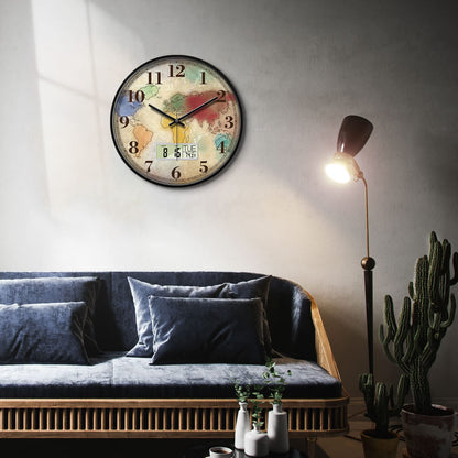 Wilderness Sunset Wall Clock, 12 Inch Silent Non-Ticking Battery Operated Analog Clock with LCD Date Day Temp Display, Decorative for Living Room, Bedroom, Kitchen, Office, Farmhouse, Cabin