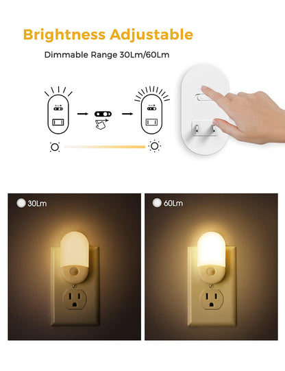 L LOHAS LED Motion Sensor Night Light, 2Pack, Motion Activated Night Light, Night Lights Plug into Wall Motion Sensor, 3000K Warm White, Adjustable Brightness 30/60LM, for Kids Adults Bathroom Bedroom