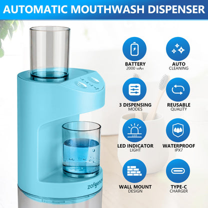 ZOFGENOW Automatic Mouthwash Dispenser for Bathroom,Bathroom Accessories 19.4 Fl Oz Dispensers with Magnetic Cups,Wall Mounted Dispenser,Suitable for All Age Groups,White