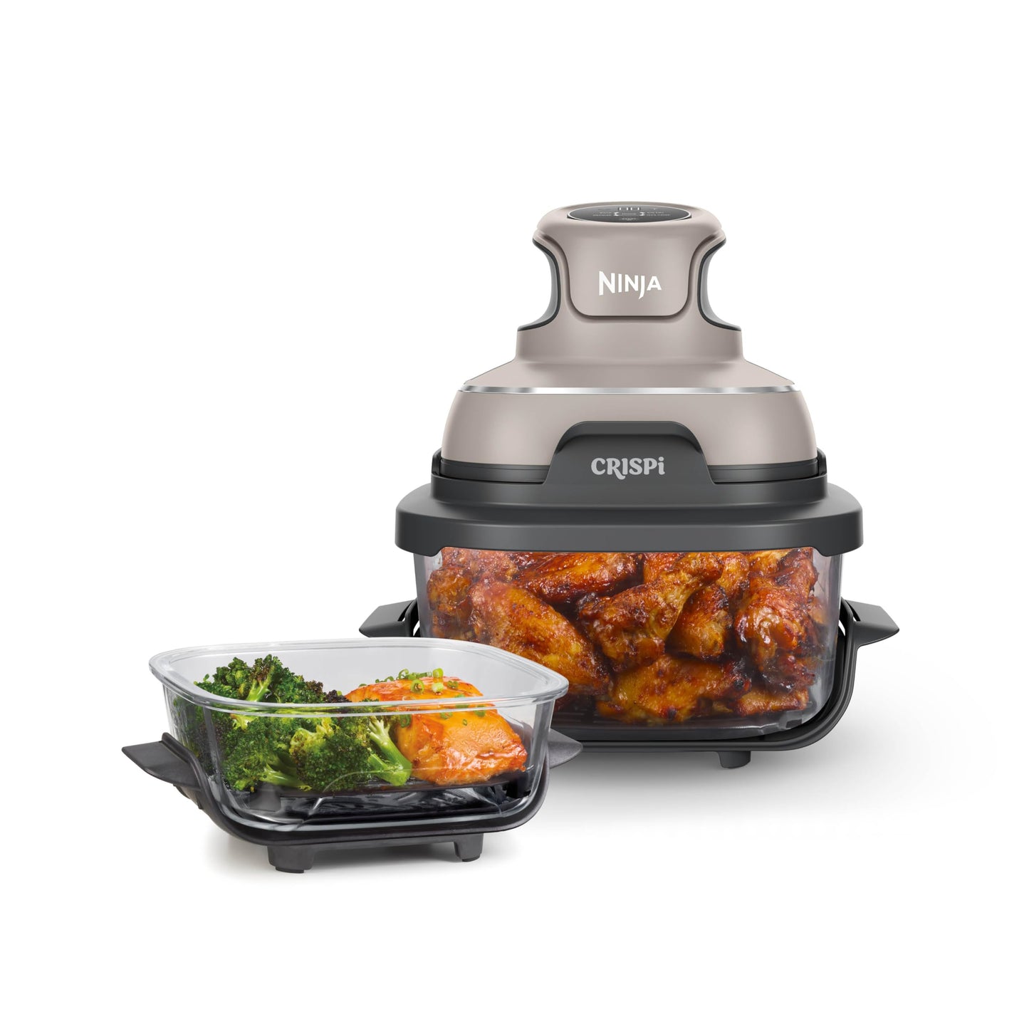 Ninja Crispi 4 in 1 Glass Air Fryer, 450°F, Non Toxic, 4QT and 6 Cup Containers with Lids, Dishwasher Safe, Cyberspace Gray, 1 Count, FN101GY