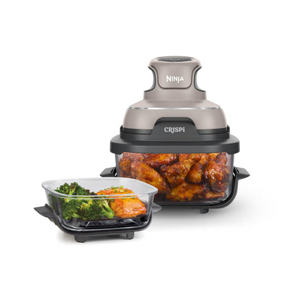 Ninja Crispi 4 in 1 Glass Air Fryer, 450°F, Non Toxic, 4QT and 6 Cup Containers with Lids, Dishwasher Safe, Cyberspace Gray, 1 Count, FN101GY