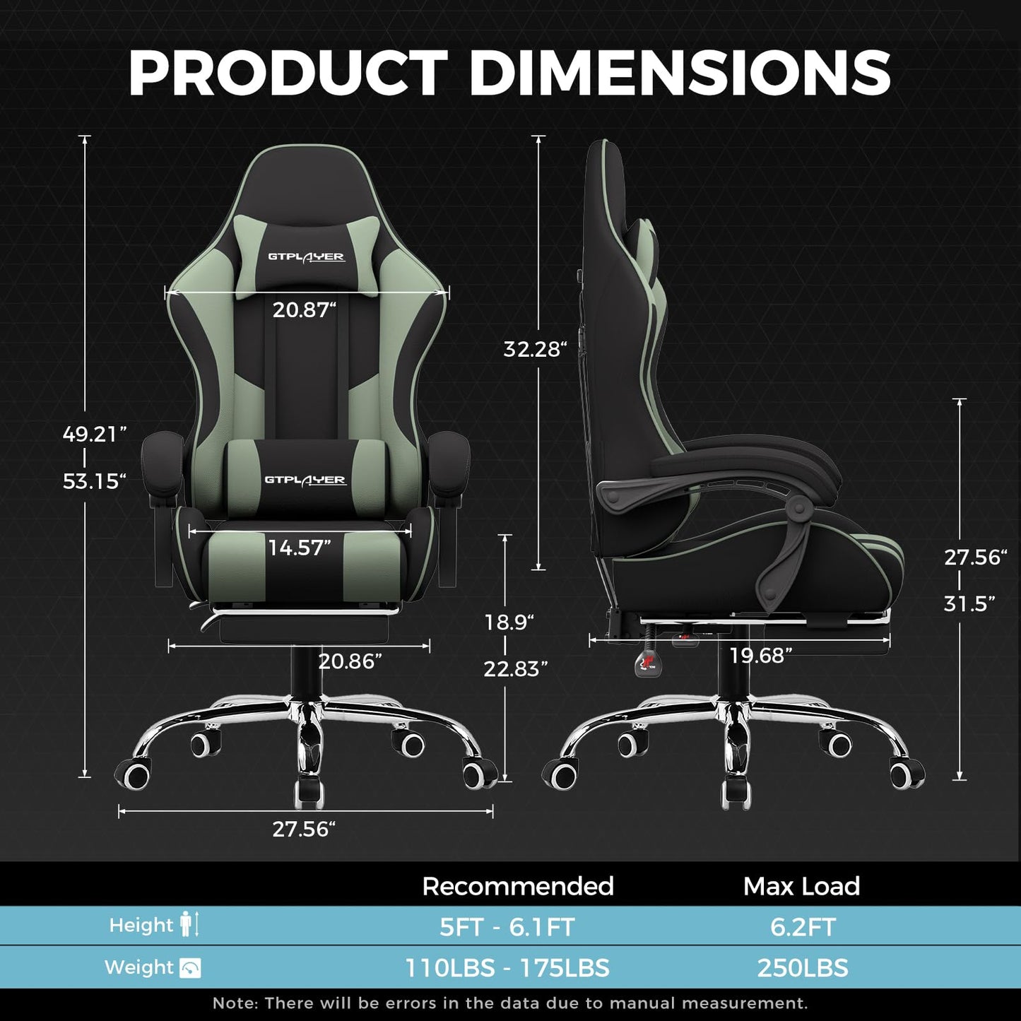 GTPLAYER Gaming Chair, Computer Chair with Footrest and Lumbar Support, Height Adjustable Game Chair with 360°-Swivel Seat and Headrest and for Office or Gaming (Pearl White)