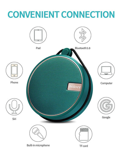 INSMY C12 IPX7 Waterproof Shower Bluetooth Speaker, Portable Small Speaker, Speakers Bluetooth Wireless Loud Clear Sound Support TF Card Suction Cup for Kayak Canoe Beach Gift (Black)