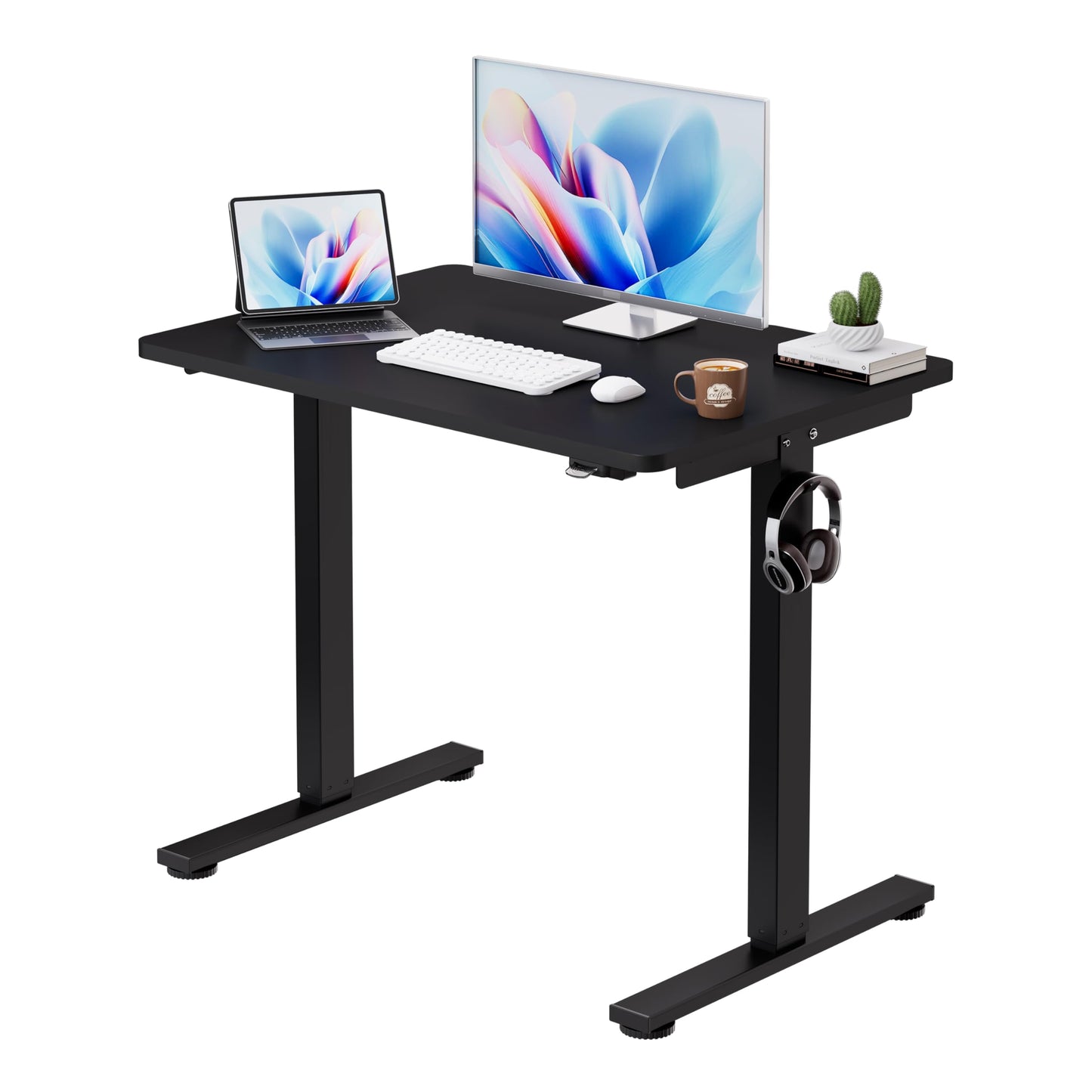 Okin Small Electric Standing Desk, 36" x 24" Whole Piece Height Adjustable Desk, Oak Sit to Stand Computer Workstation with Wheels for Home Office