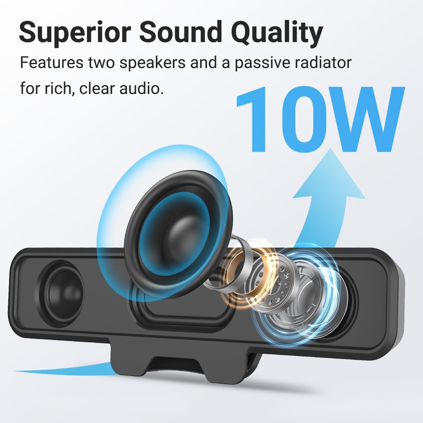 INGA Computer Speakers with Detachable Mic, Plug and Play Desktop Speakers, One-Touch Mute Microphone, Stereo & Bass, Easily Clamps to Monitor, Compatible with PC, MAC, Laptop