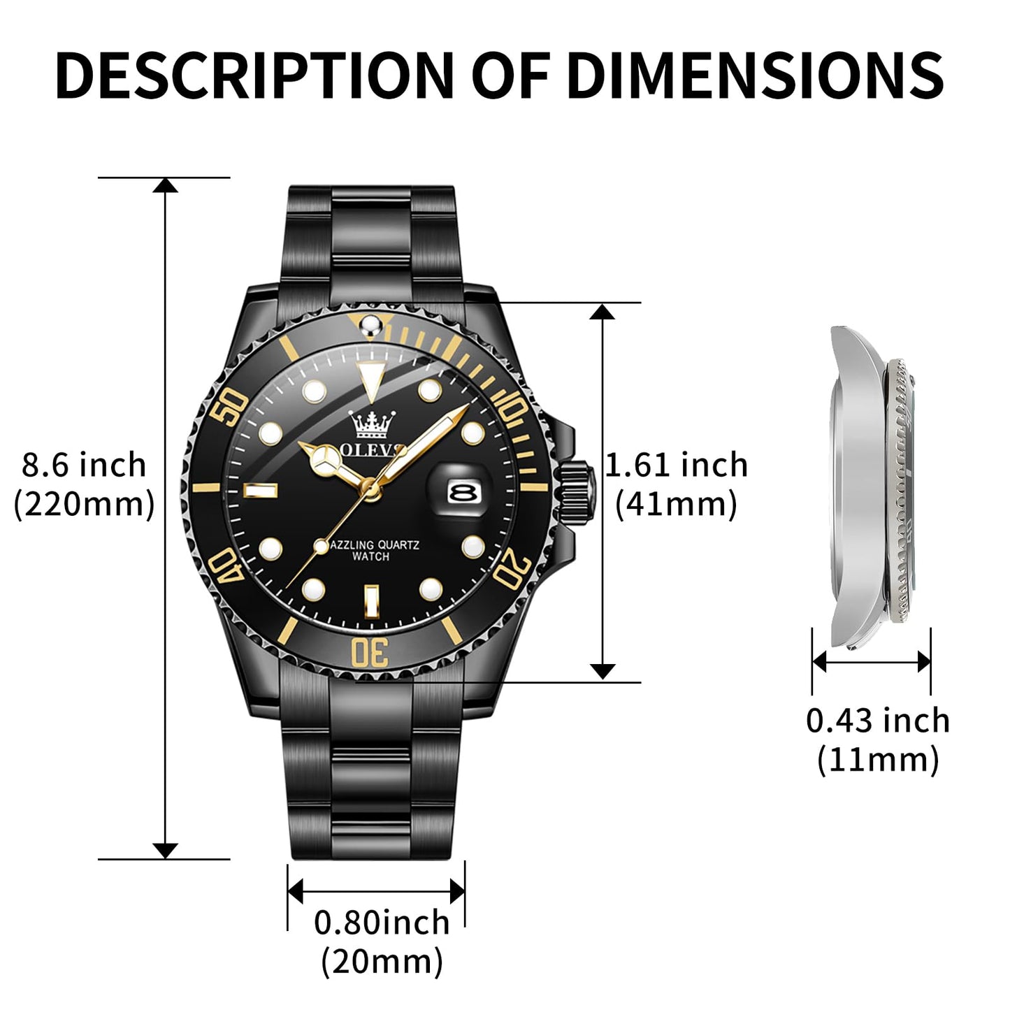 OLEVS Luxury Watches for Men Big Face Stainless Steel Business Dress Analog Quartz Watch with Day Waterproof Luminous Mens Wrist Watch