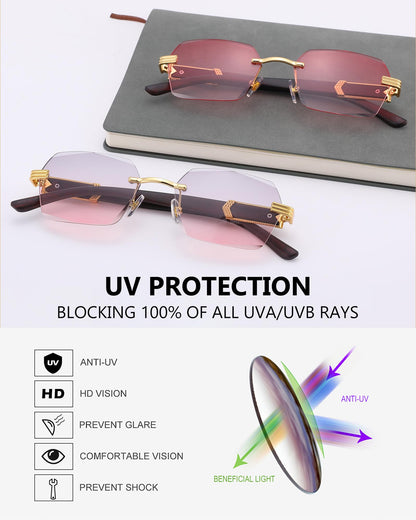 Pro Acme Rimless Rectangle Sunglasses for Men Women Hexagon Shade Eyewear Frameless y2k Glasses