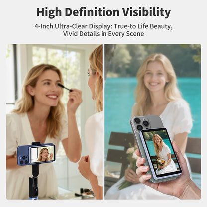 Selfie Monitor Screen, Vlog 4K 30fps Video Recording for iPhone & Android Using Phone Rear Camera for Selfie Vlog Live Stream TikTok, with Blue Tooth Remote, Content Creator Essentials (Purple)