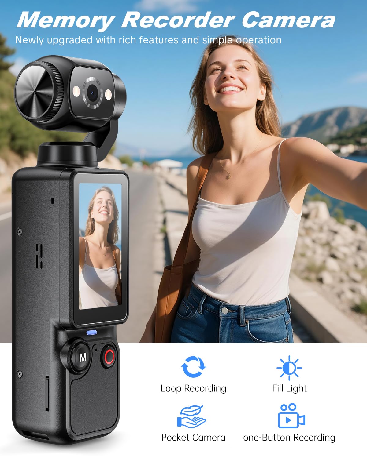 Vlogging Camera, Mini Camcorder, Portable Handheld Video Camera | Mini camcorder with 180° rotating lens, 7-hour battery, 32GB card, one-button recording for travel and daily moments