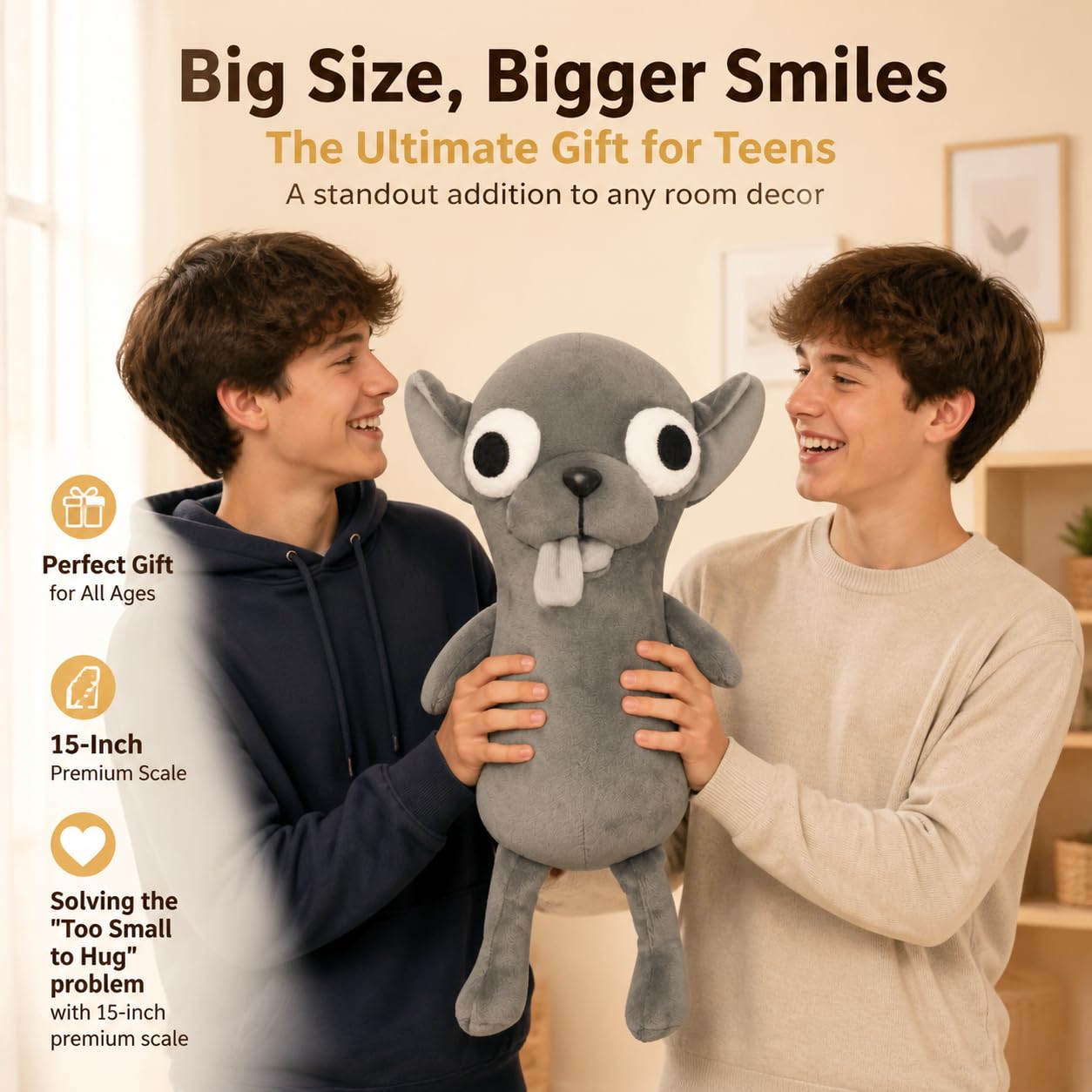 Funny Big Eyed Chihuahua Plush - Hilarious Dark Grey Chihuahua Stuffed Animal | Stress Relief Toy, Funny Desk Decor Gift for Kids & Adults (Black)