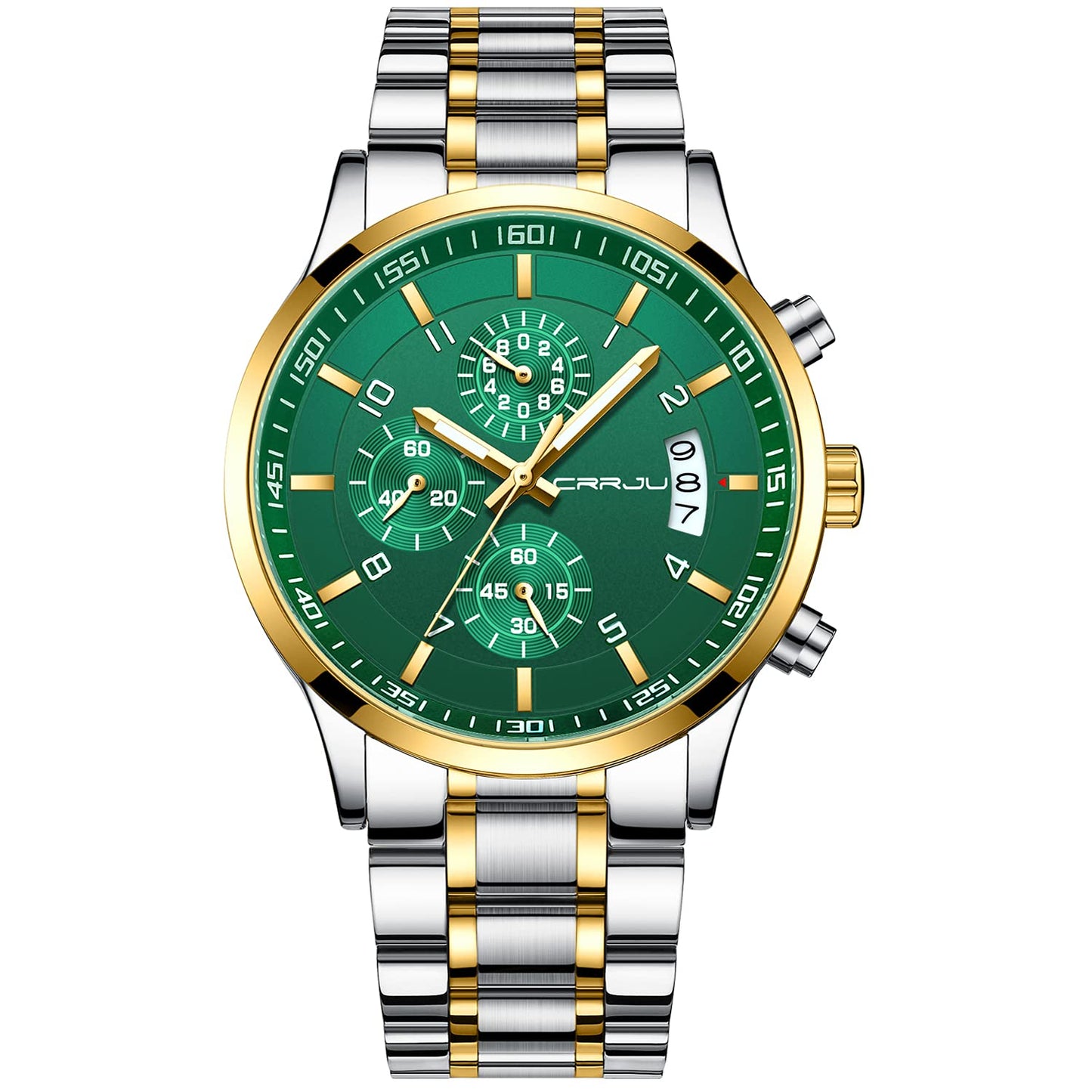 CRRJU Men's Fashion Stainless Steel Watches Date Waterproof Chronograph Wristwatches,Black Steel Band Waterproof Quartz Watch for Men