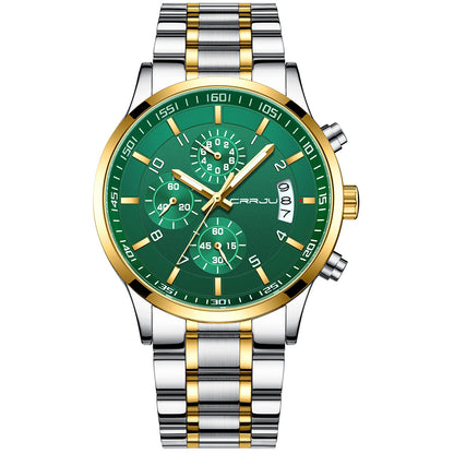 CRRJU Men's Fashion Stainless Steel Watches Date Waterproof Chronograph Wristwatches,Black Steel Band Waterproof Quartz Watch for Men
