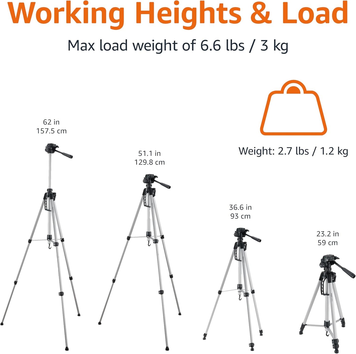 Amazon Basics 50-inch Lightweight Portable Camera Tripod Stand with Quick-Release Plate, Adjustable Height, Aluminum, for Travel Photography, Champagne