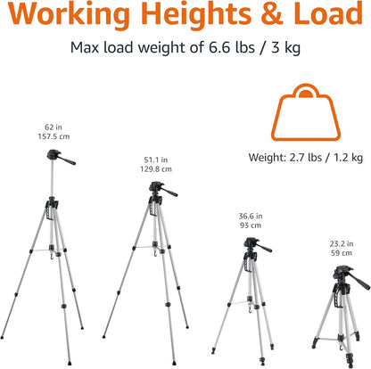 Amazon Basics 50-inch Lightweight Portable Camera Tripod Stand with Quick-Release Plate, Adjustable Height, Aluminum, for Travel Photography, Champagne