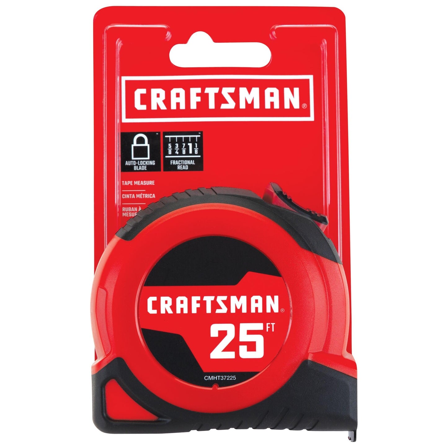CRAFTSMAN 25-Ft Tape Measure with Fraction Markings, Retractable, Self-Locking Blade (CMHT37225)