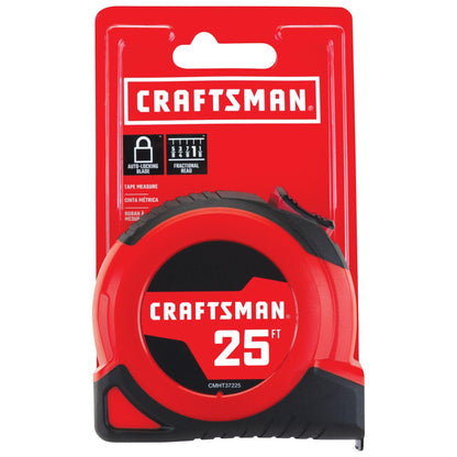 CRAFTSMAN 25-Ft Tape Measure with Fraction Markings, Retractable, Self-Locking Blade (CMHT37225)