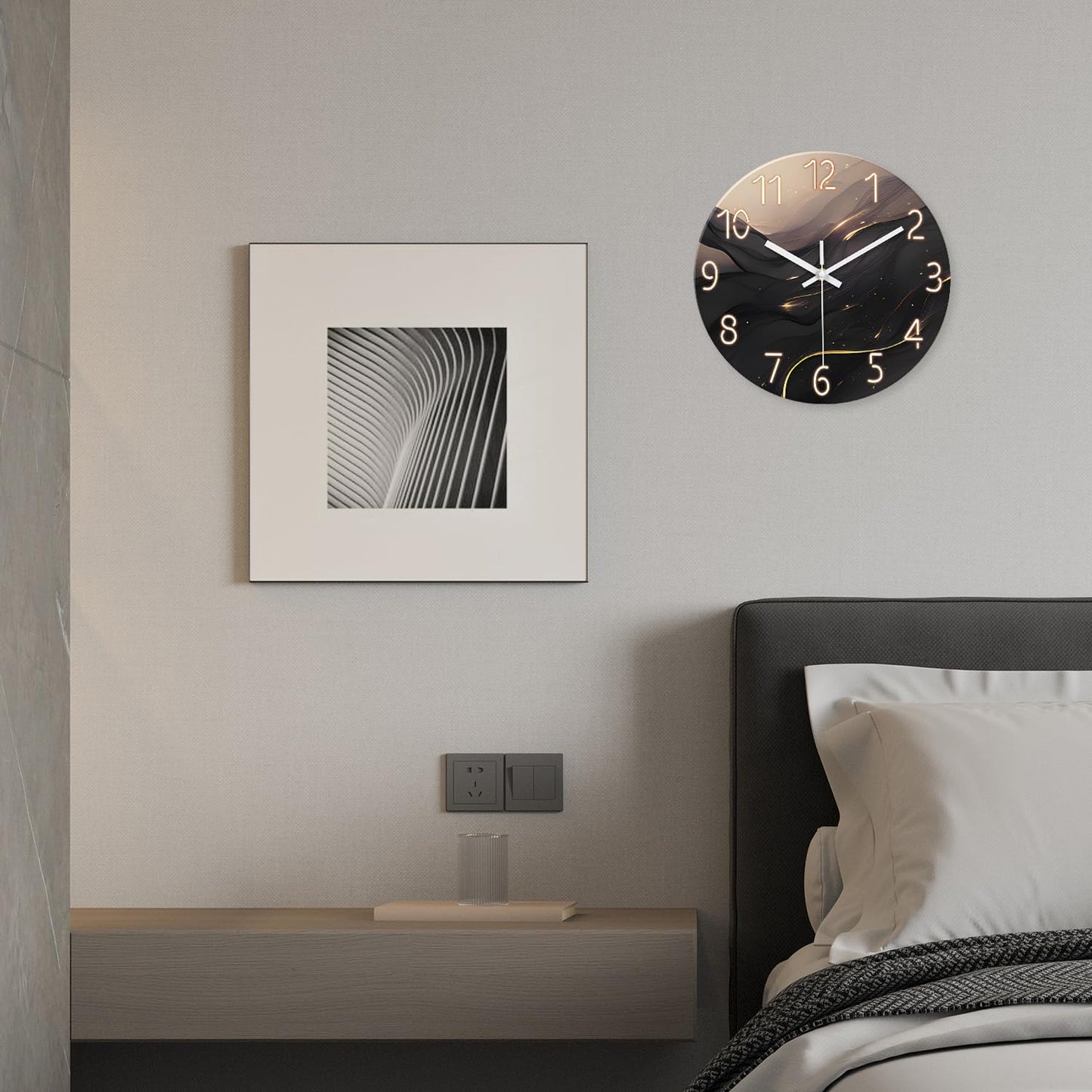 White Marble Glass Wall Clocks Battery Operated 12 Inch Abstract Decorative Analog Wall Clocks for Living Room Bedroom Office Silent Wall Clock Modern