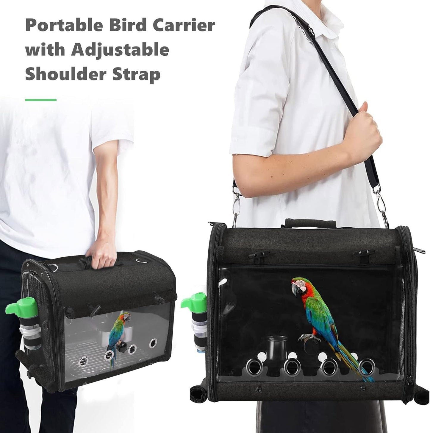 Bird Carrier Bag with Stand, Lightweight Backpack for Parrot, Portable Cockatiel Travel Cage with Accessories, Pet Transparent Breathable Carrier, Gray