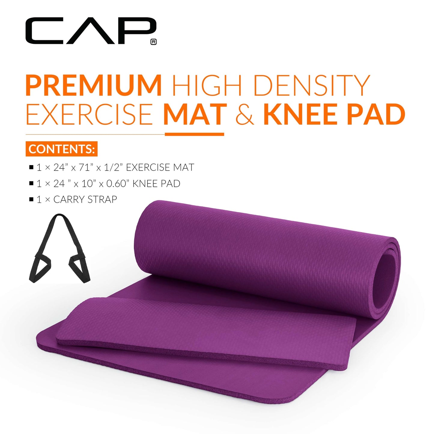 CAP Barbell 1/2-Inch High Density Exercise Yoga Mat with Strap | Multiple Options