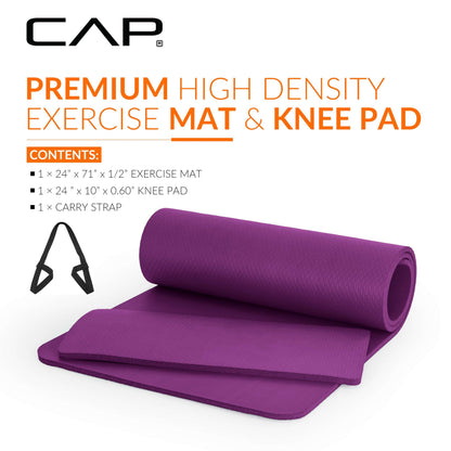 CAP Barbell 1/2-Inch High Density Exercise Yoga Mat with Strap | Multiple Options