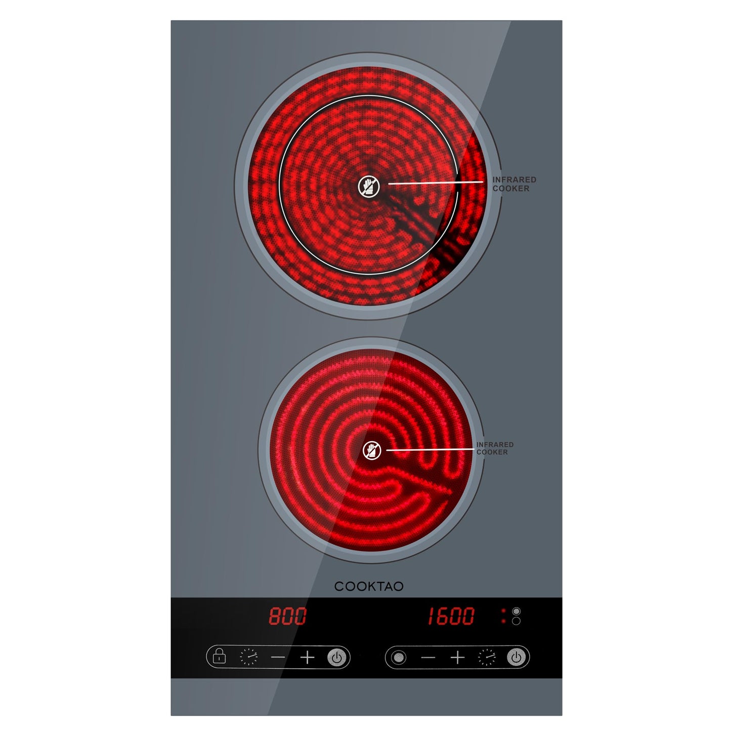 Dual Coil Design of 2 Burner Electric Cooktop, 1800W Ceramic Hot Plate for Cooking, Infrared Double Burner Portable Countertop or 24inch Built-in Radiant Stove Top Cooker, Compatible with All Cookware