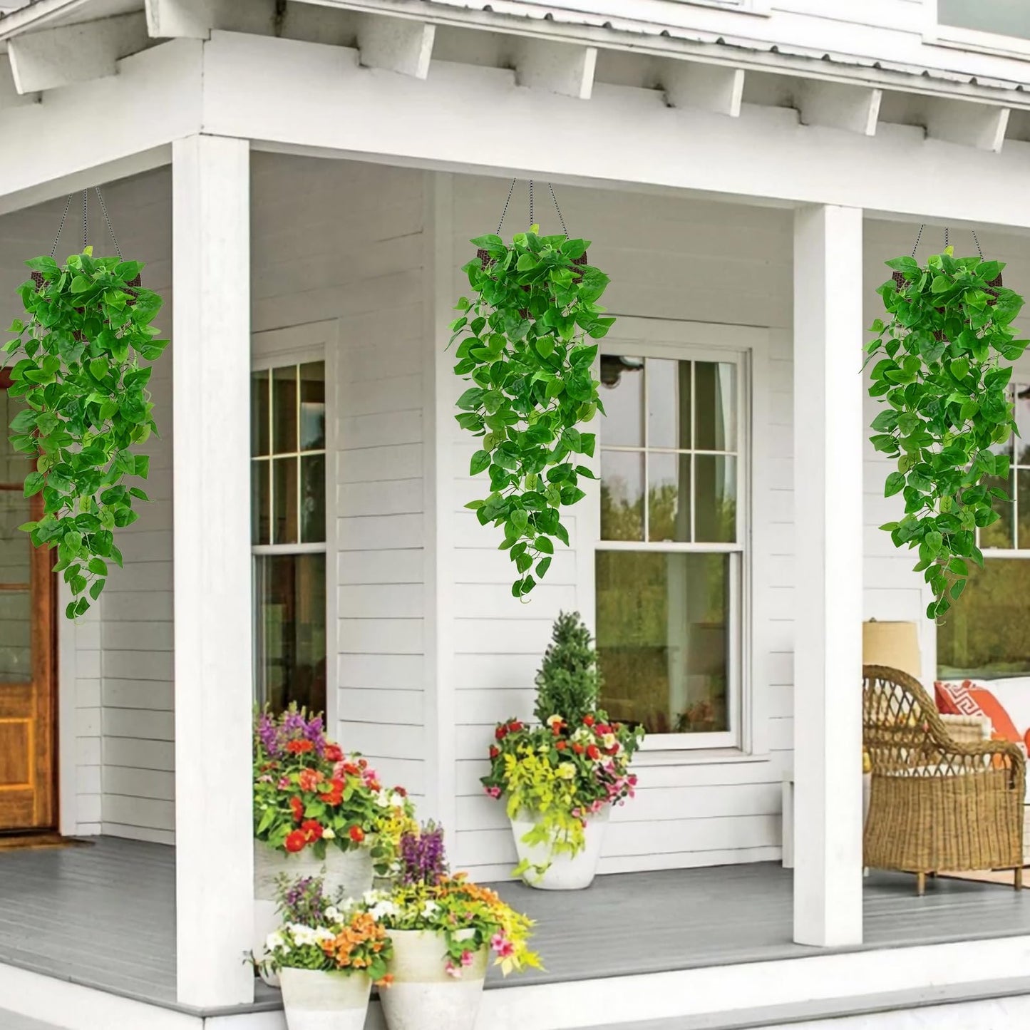 BLEUM CADE Fake Hanging Plants, 2pcs Artificial Pothos Vines Faux Plants Greenery for Wall Home Living Room Office Indoor Outdoor Decor (No Baskets)