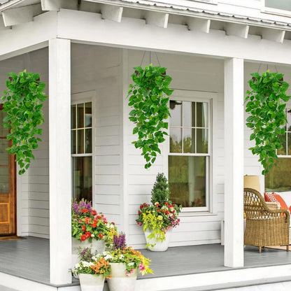BLEUM CADE Fake Hanging Plants, 2pcs Artificial Pothos Vines Faux Plants Greenery for Wall Home Living Room Office Indoor Outdoor Decor (No Baskets)