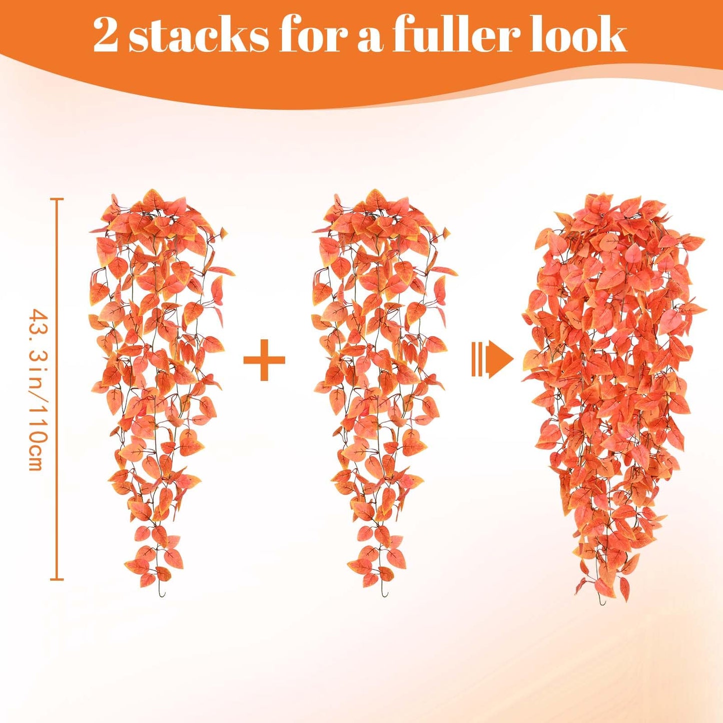 BLEUM CADE Fake Hanging Plants, 2pcs Artificial Pothos Vines Faux Plants Greenery for Wall Home Living Room Office Indoor Outdoor Decor (No Baskets)