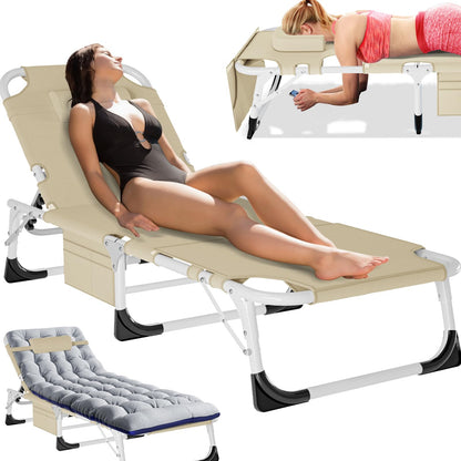 MOPHOTO Folding Lounge Chair 5-Position, Folding Cot, Portable Outdoor Chaise Lounge Chair for Sun Tanning, Perfect for Pool Beach Patio Sunbathing