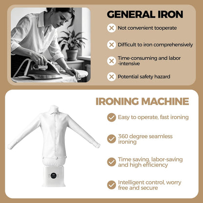 Automatic Ironing Machine, Hands-Free Hot Air Wrinkle Remover and Portable Garment Dryer for Shirts Pants, Inflatable Air Iron with Timer, Compact Clothes Care Machine for Home Apartment