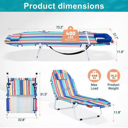MOPHOTO Folding Lounge Chair 5-Position, Folding Cot, Portable Outdoor Chaise Lounge Chair for Sun Tanning, Perfect for Pool Beach Patio Sunbathing