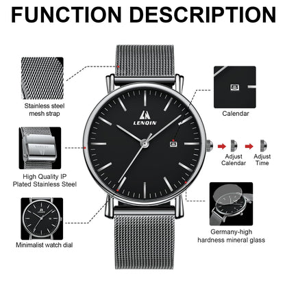 LN LENQIN Mens Watches Waterproof Stainless Steel Watch for Men Analog Quartz Fashion Business Designer Wristwatch