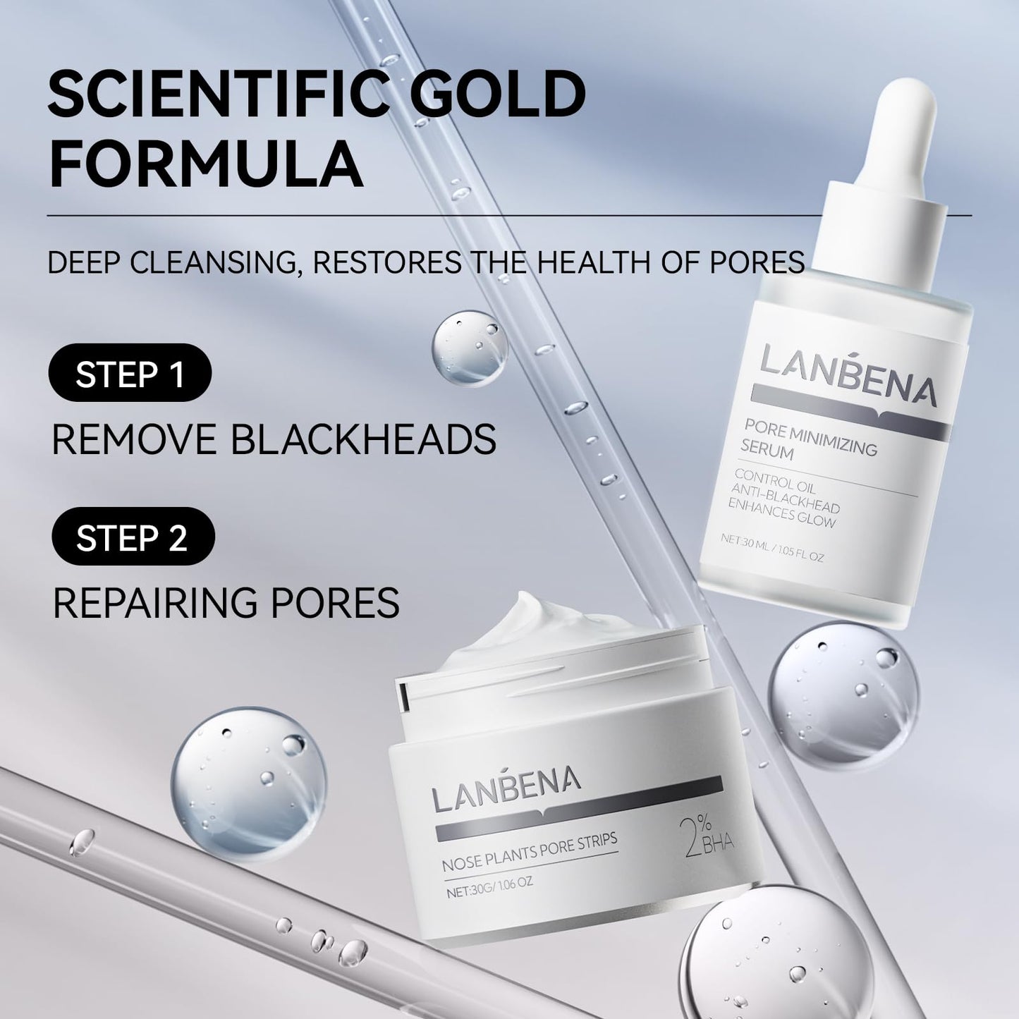 LANBENA 2.0 Nose Pore Strips, Blackhead Remover Mask with Salicylic Acid, Amazonian White Clay, Pore Cleanser Purifying Peel off Face Mask with 60 PCS Strips, Aloe Facial Mask(1.05 Ounce)