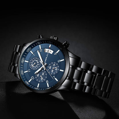 CRRJU Men's Fashion Stainless Steel Watches Date Waterproof Chronograph Wristwatches,Black Steel Band Waterproof Quartz Watch for Men