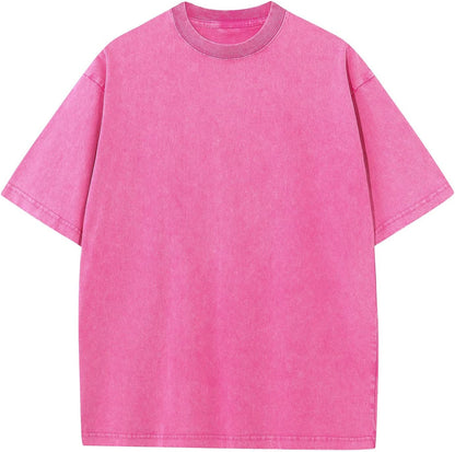Men's Cotton T-Shirts Oversized Unisex Short Sleeves Casual Loose Wash Solid Basic Tee Tops