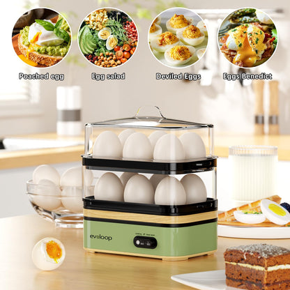 Evoloop Rapid Egg Cooker Electric 12 Eggs Capacity, Soft, Medium, Hard Boiled, Poached, Omelet Maker Egg Poacher & Vegetable Steamer, BPA Free Tray