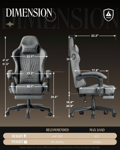 GTPLAYER Gaming Chair for Adults, Ergonomic Computer Game Chairs with Speakers, Footrest & Linkage Armrest, Reclining High Back Silla Gamer for Home Office, Ace Pro, Off-White
