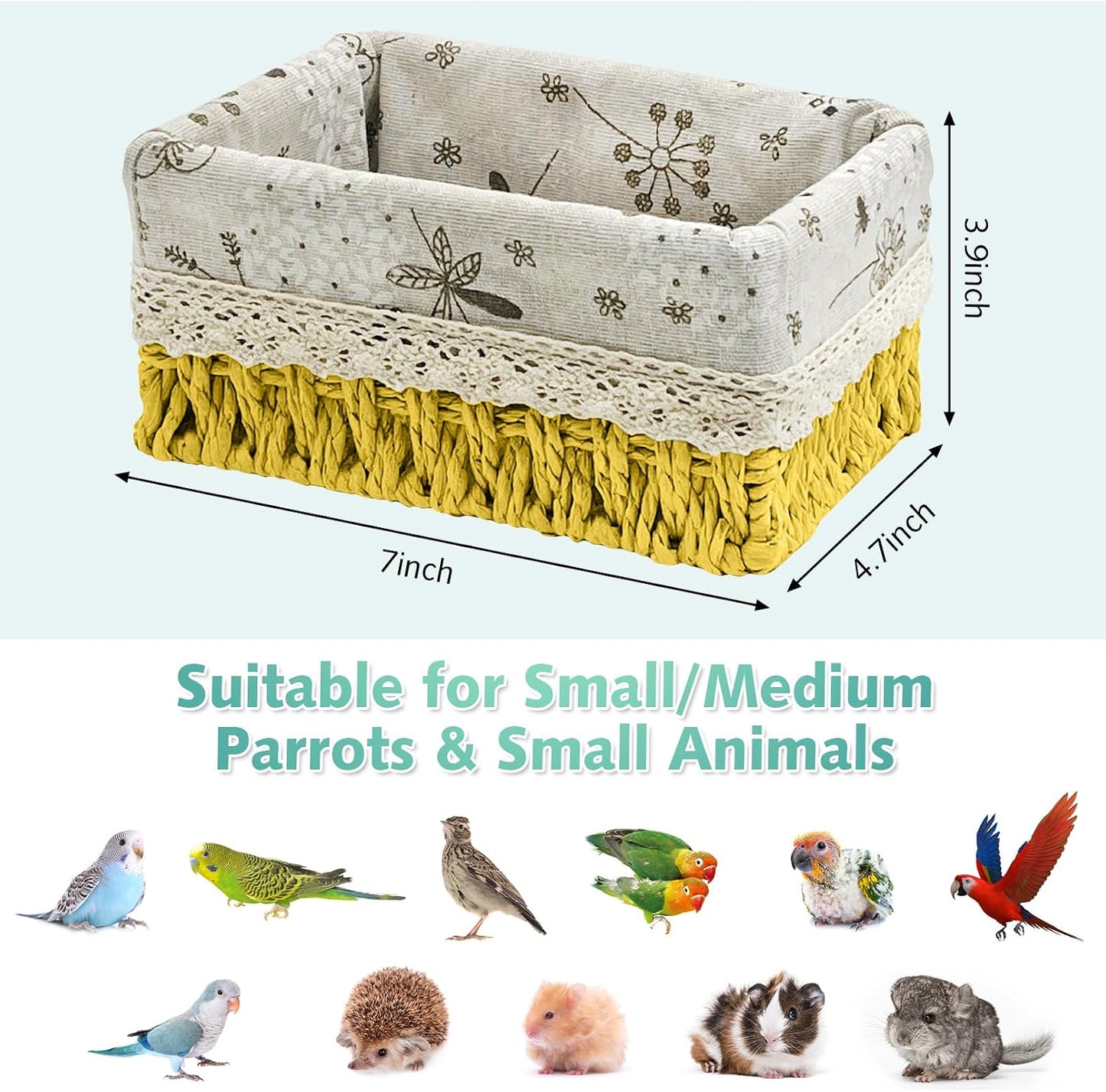 kathson Bird Nest Parrot House Birds Sleeping Bed Straw Weave All Season Hanging Hammock Bird Bed Snuggle Hut Birdcage Accessories for Parakeets Budgies Cockatiels Conures Quaker Parrot(Yellow)