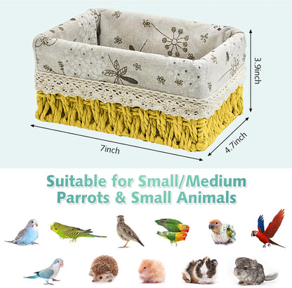 kathson Bird Nest Parrot House Birds Sleeping Bed Straw Weave All Season Hanging Hammock Bird Bed Snuggle Hut Birdcage Accessories for Parakeets Budgies Cockatiels Conures Quaker Parrot(Yellow)